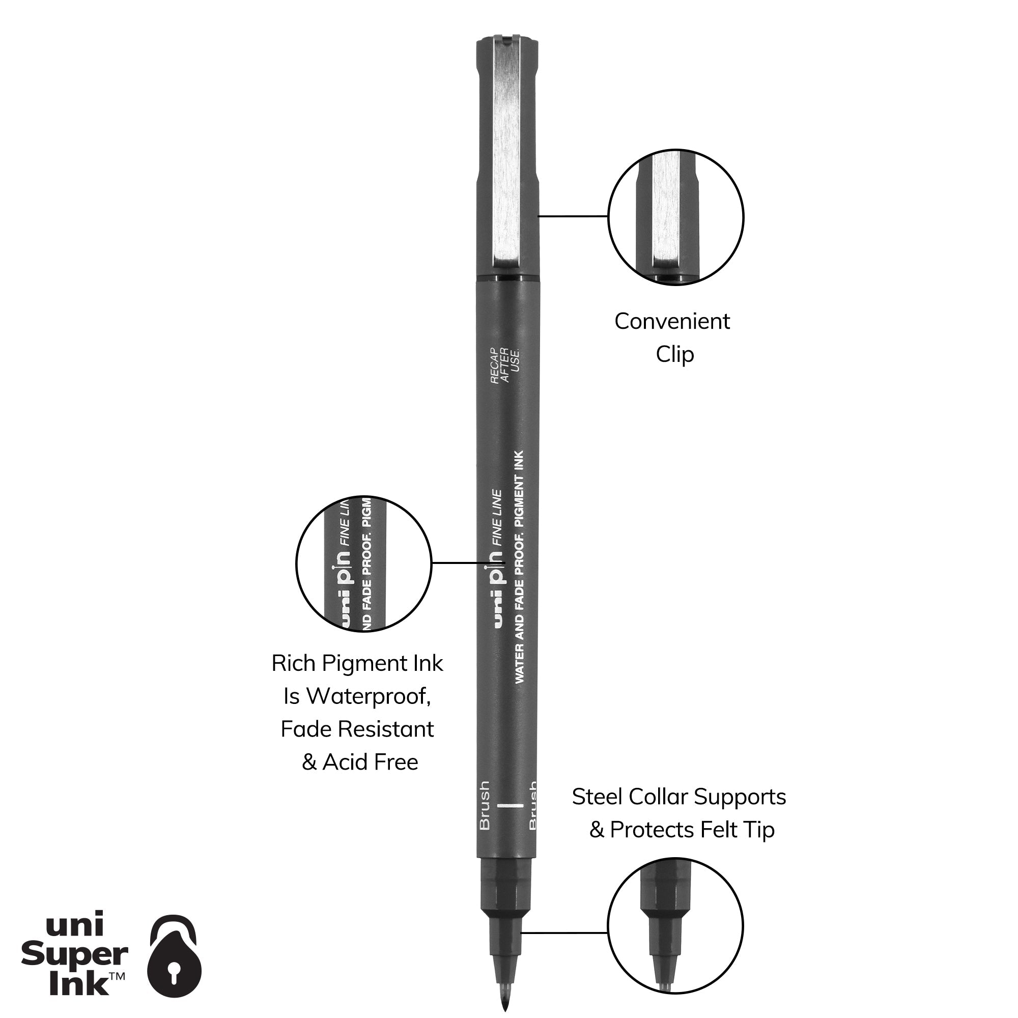 uni® Pin, Fineine Drawing Pens, Assorted Tips and Colors, 6 Count