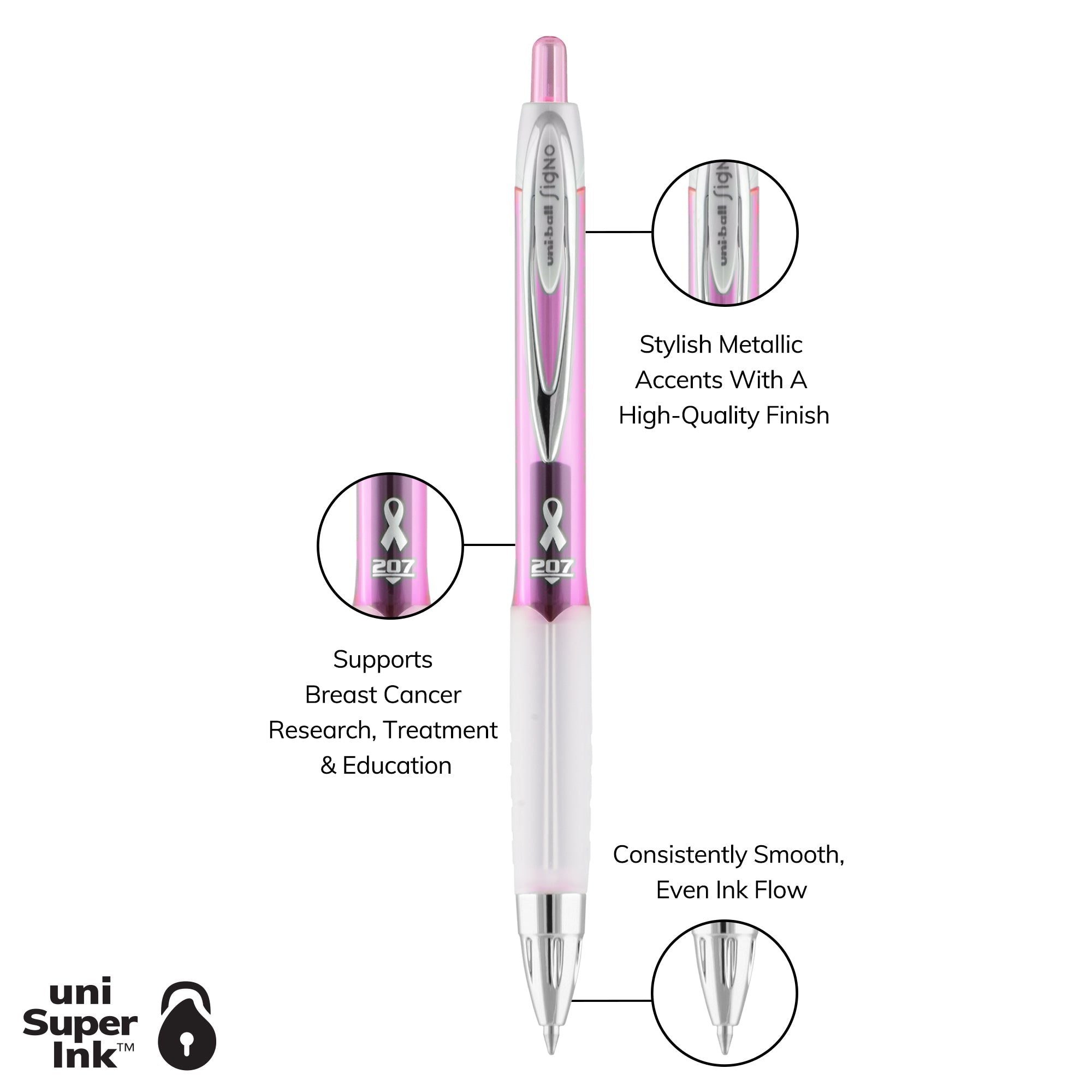 uniball™ 207 Pink Ribbon, Gel Pen