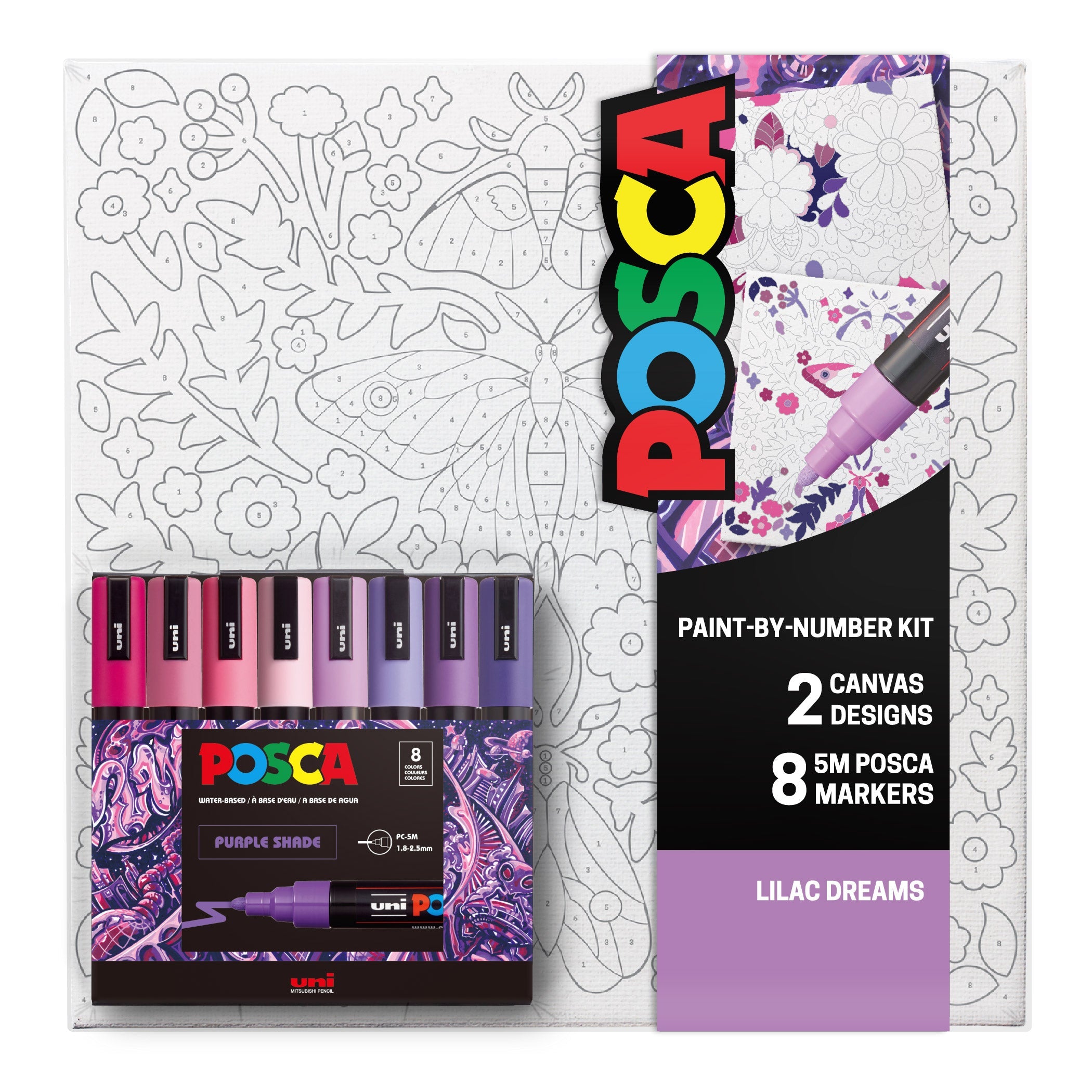 uni® POSCA® Paint-By-Number Canvas Kit,  including 5M Markers