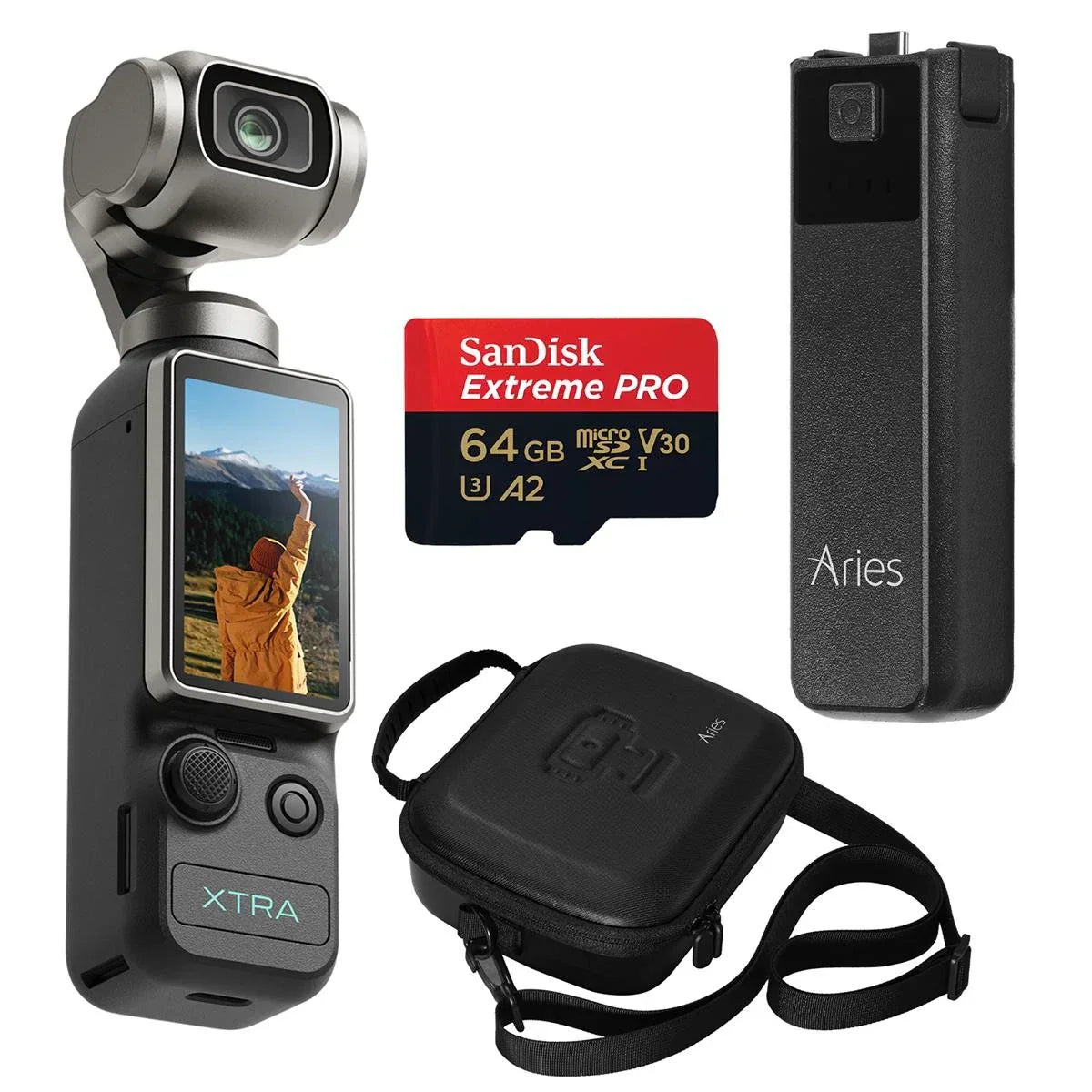 XTRA EDGE Muse 4K Action Camera Bundle, Aries 4000mAh P-Bank, Carrying Case, 64G